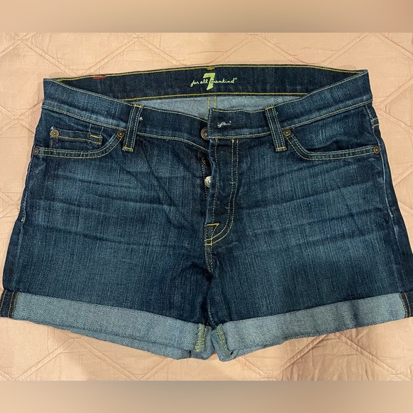 7 Seven For All Mankind dark denim roll up shorts with button fly, size 28. - Picture 1 of 4